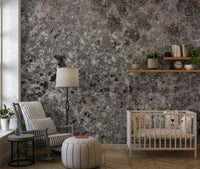 Lichen Bloom Wall Mural creating a calming, atmospheric backdrop in a sunroom.