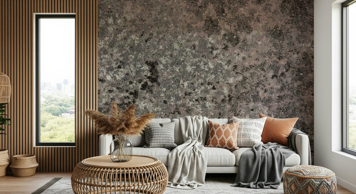 Textured green and beige pattern on the Lichen Bloom wallpaper for walls.