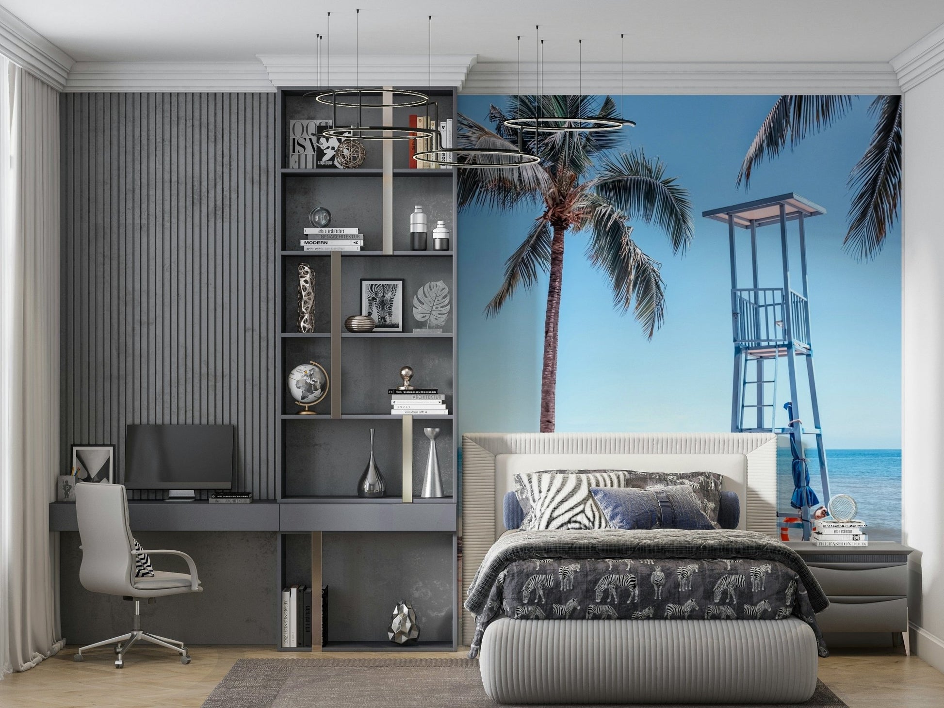 Realistic Lifeguard's View wall mural for a relaxing home spa vibe.