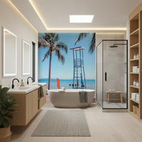 Lifeguard's View wallpaper with soft pastel tones for a minimalist office.