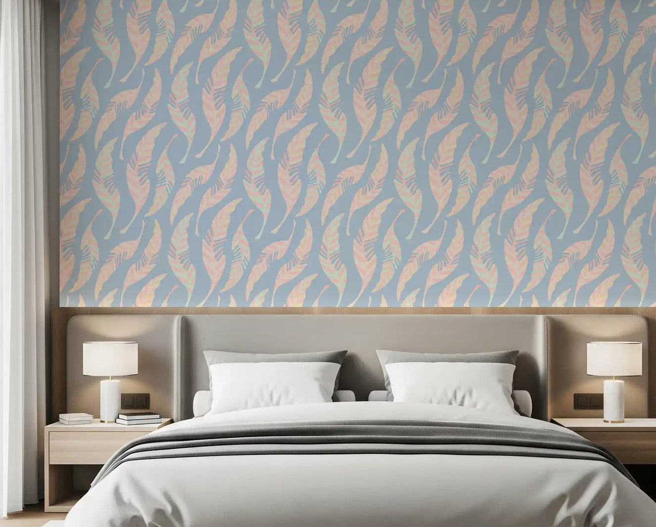 Bedroom Light As A Feather wallpaper soft pink blue pattern