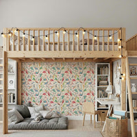 Study area feels lively with Light Birdwatcher's wallpaper and pastel birds