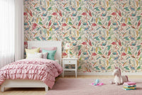 Kids room styled with Light Birdwatcher's wallpaper in colorful bird patterns