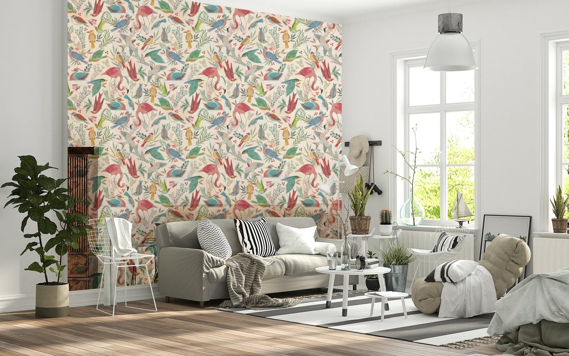 Hallway gains charm using Light Birdwatcher's wallpaper with leafy bird details
