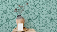 Stylish echinoderms wallpaper in light blue for modern interiors.
