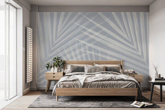 Peaceful light blue palm leaves mural wallpaper for serene bedrooms., C230