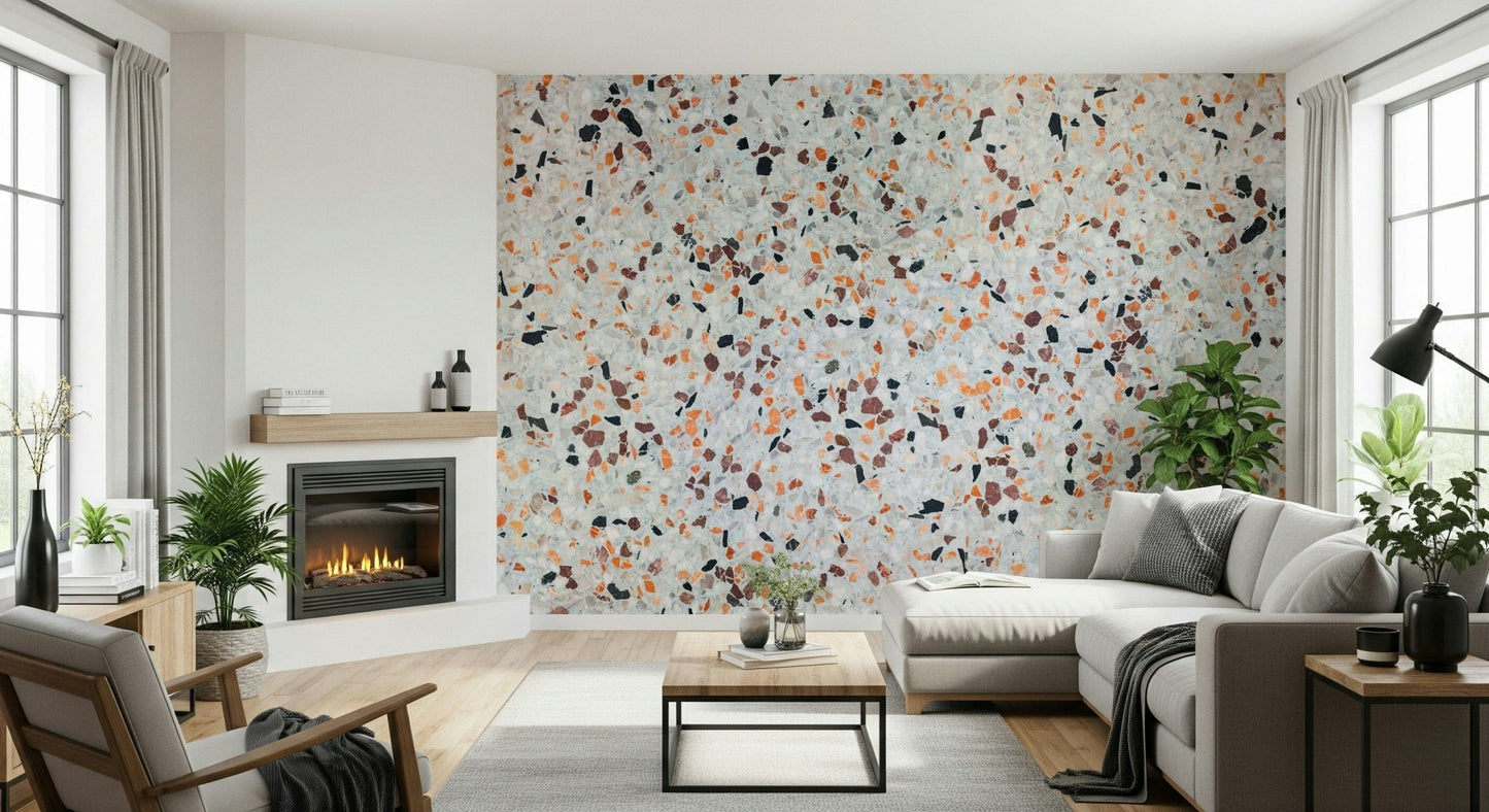 Designer Light Coral Terrazzo high contrast wall mural for interiors