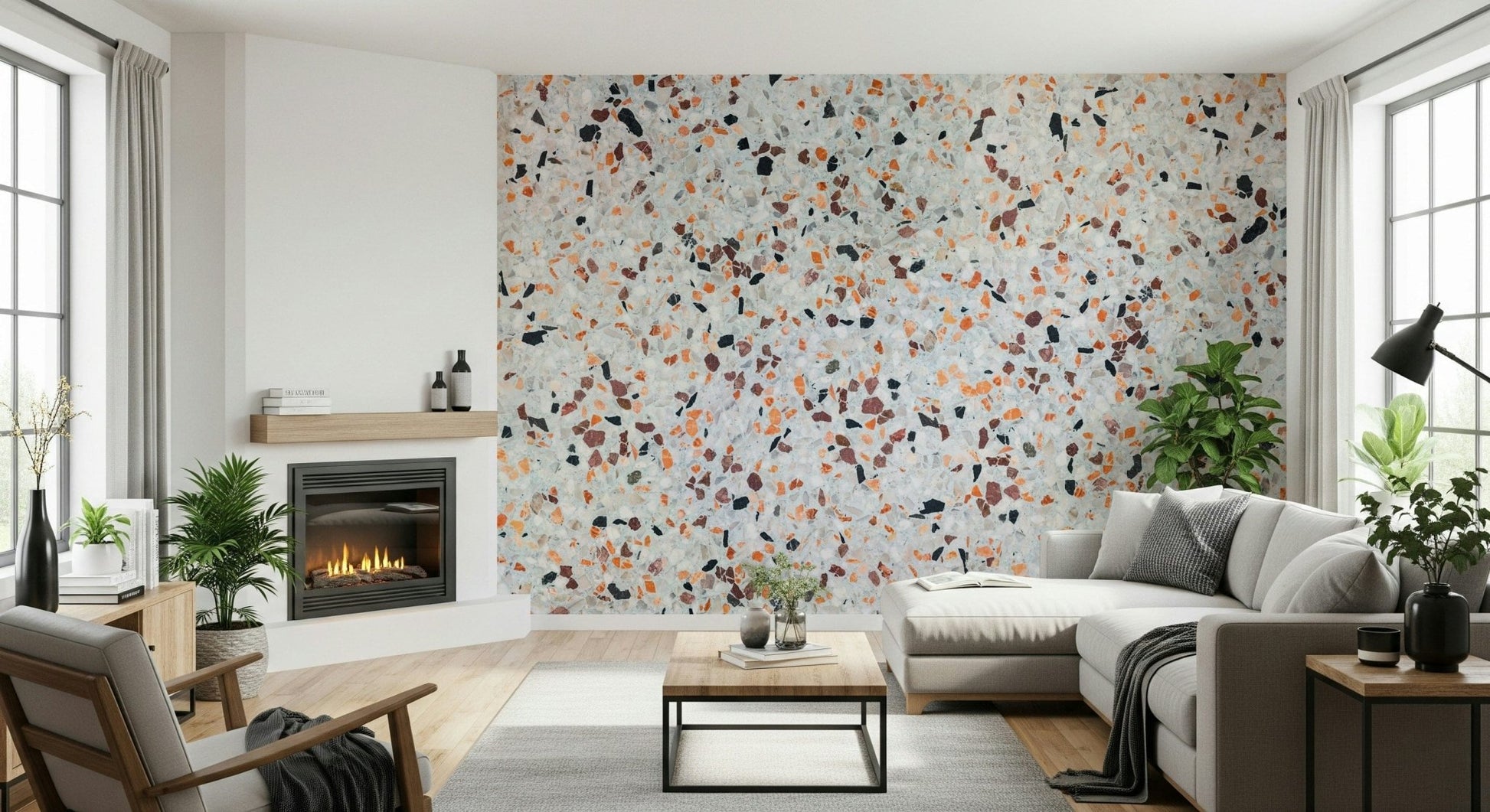Designer Light Coral Terrazzo high contrast wall mural for interiors