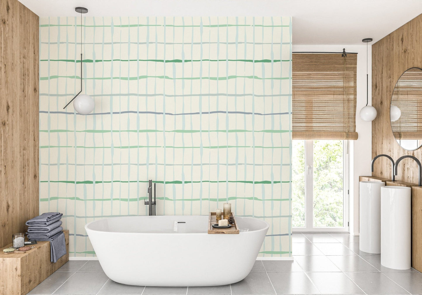 Light green handdrawn lines wallpaper for walls
