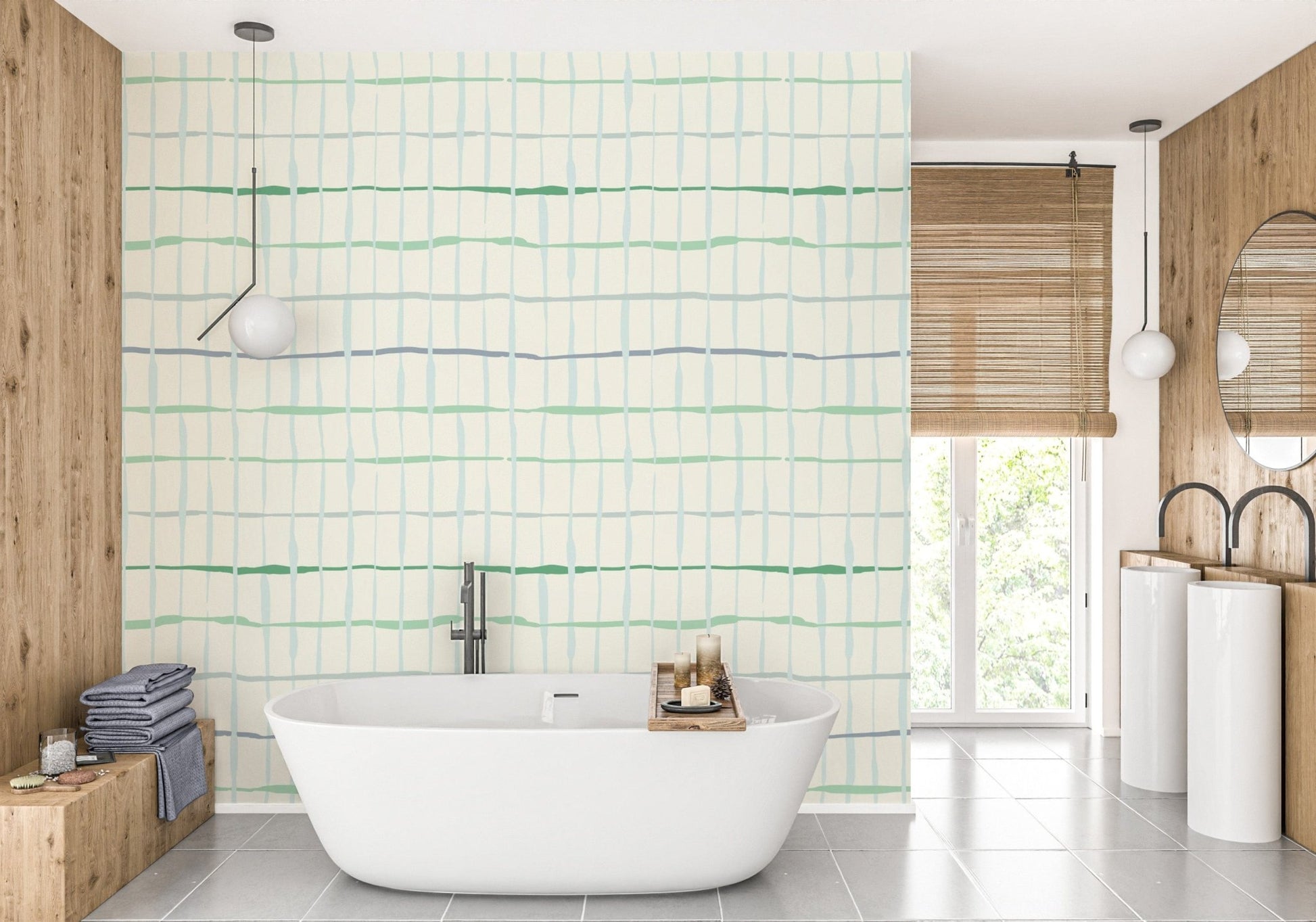 Light green handdrawn lines wallpaper for walls
