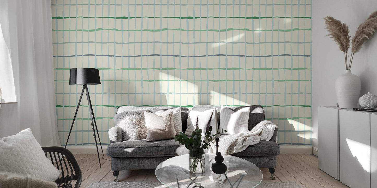 Minimalist handdrawn lines wallpaper in light green
