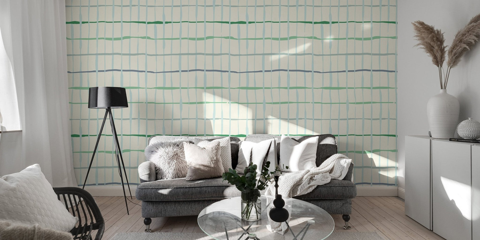 Minimalist handdrawn lines wallpaper in light green
