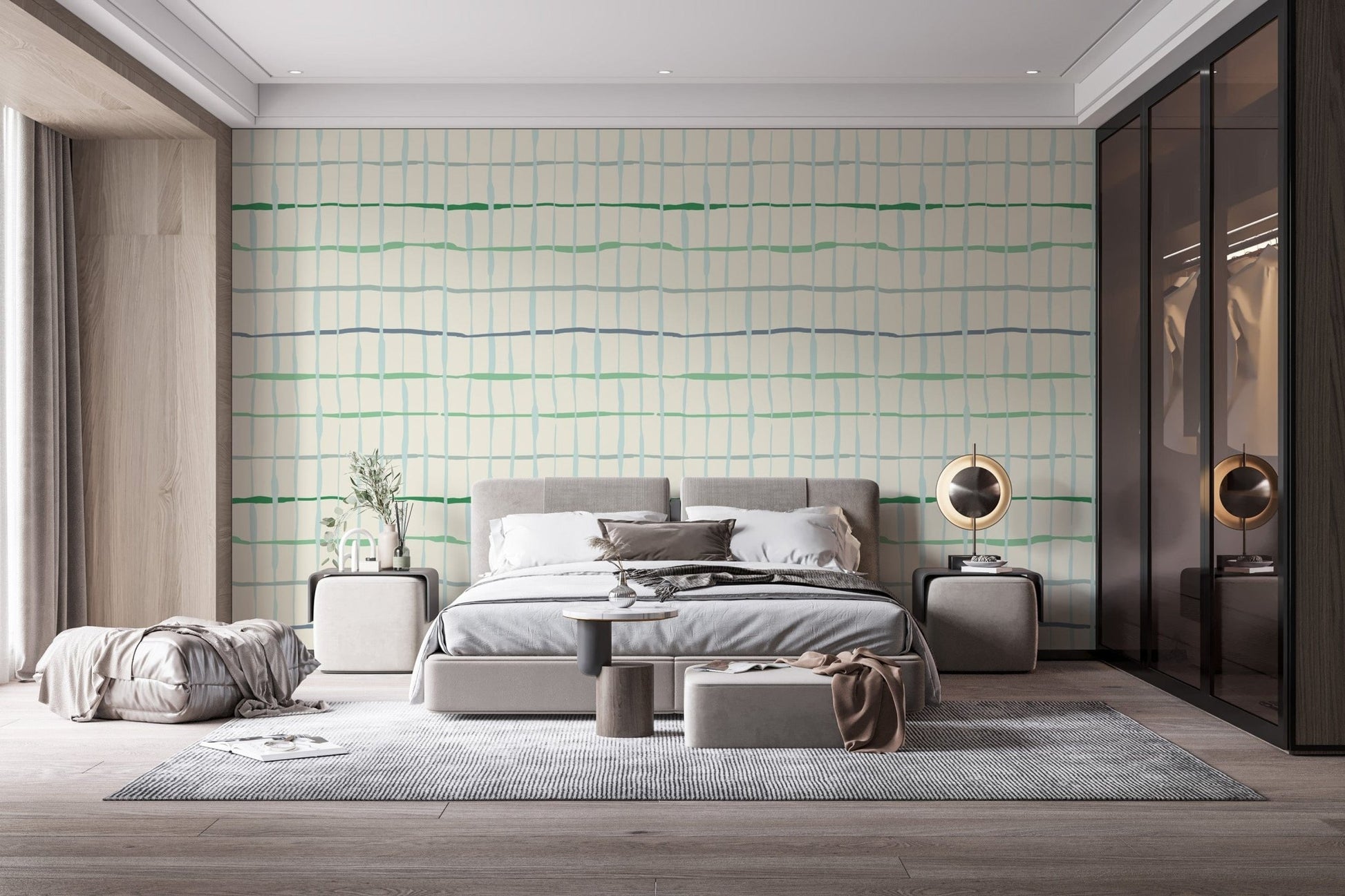 Subtle light green line wallpaper with artistic touch
