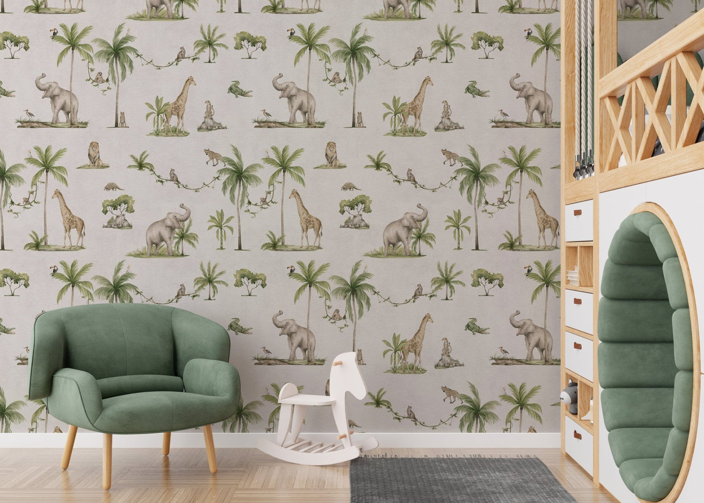 Cozy nursery wallpaper with wild animals
