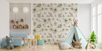 Light grey safari wildlife nursery wallpaper
