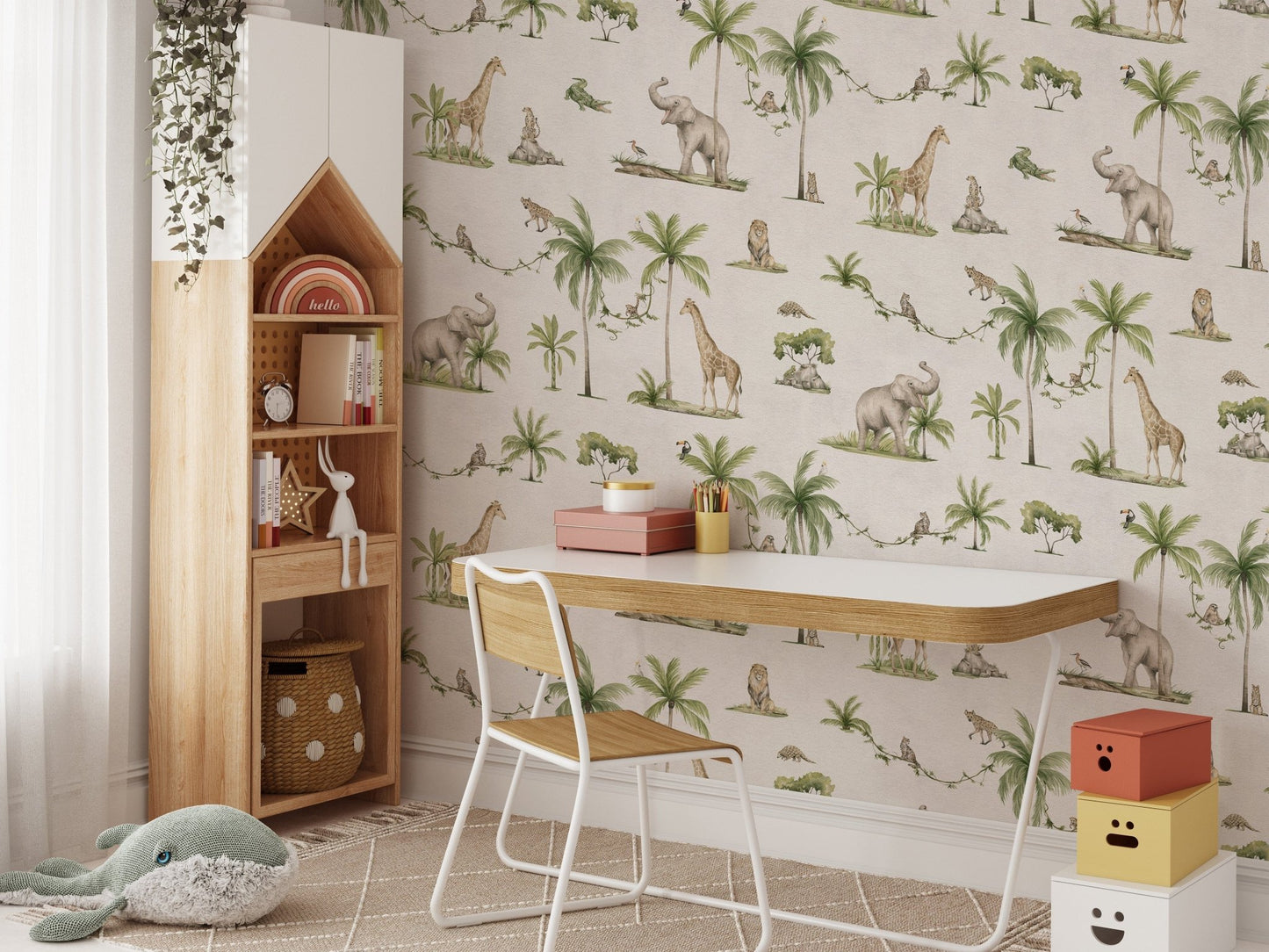 Gender-neutral jungle safari wallpaper
