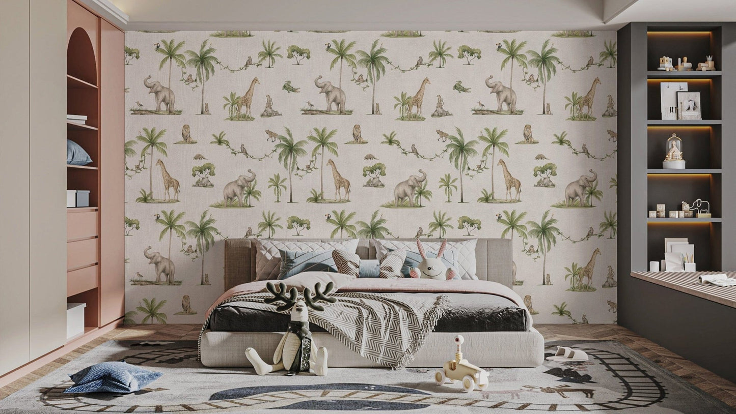 Watercolor safari animals wallpaper print
