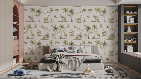 Watercolor safari animals wallpaper print
