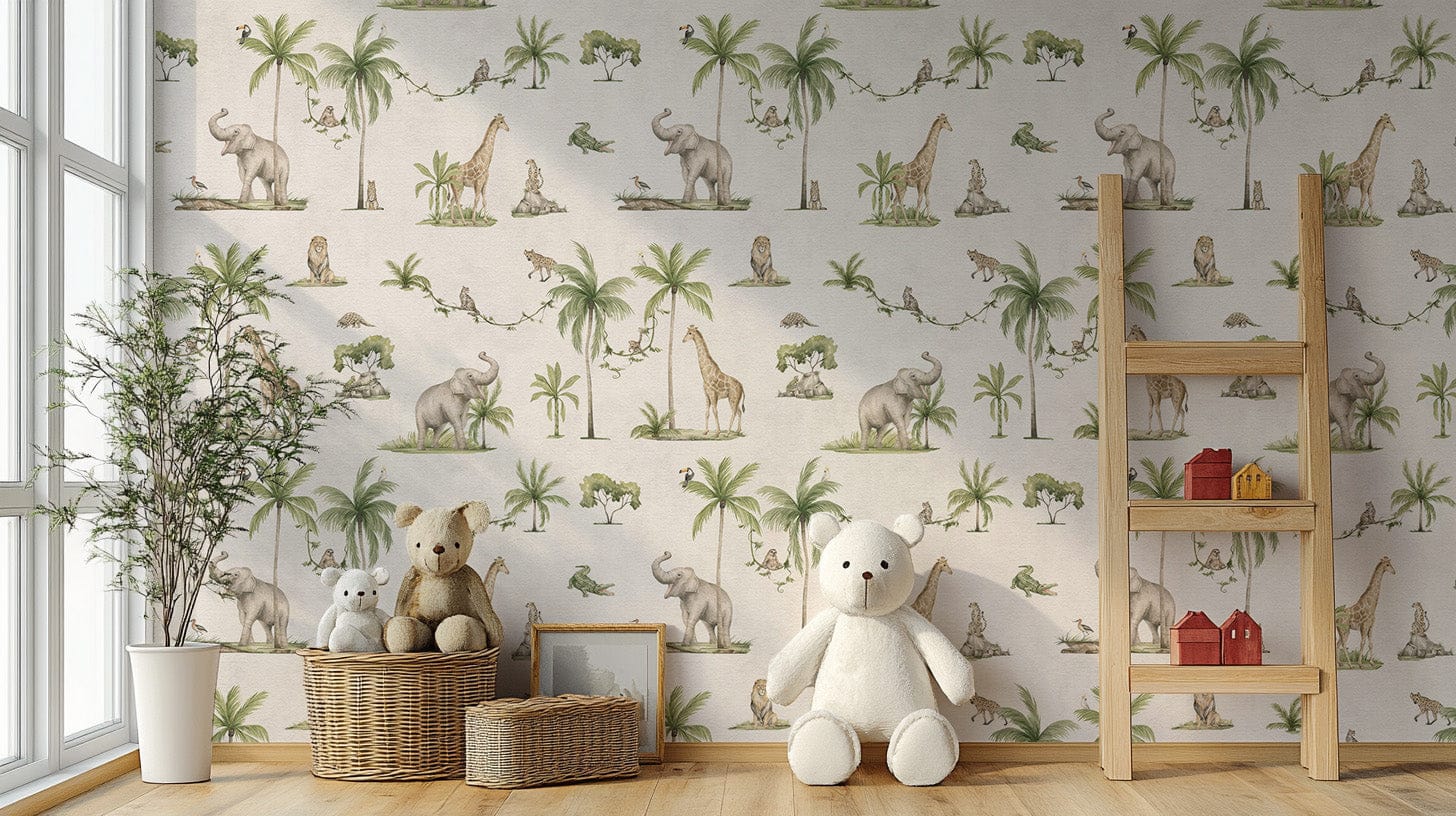 Safari wildlife wallpaper for kids room
