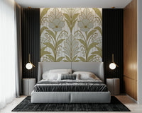 A contemplative floral pattern wallpaper mural for a feature wall.