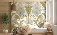 A calming floral design wallpaper mural that defines a space.