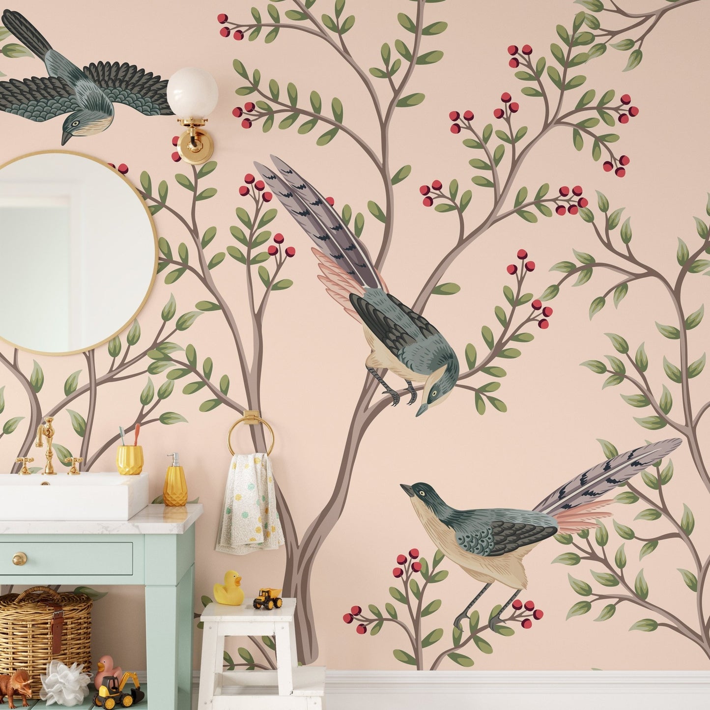 Graceful bird and leaves design in pink
 A675