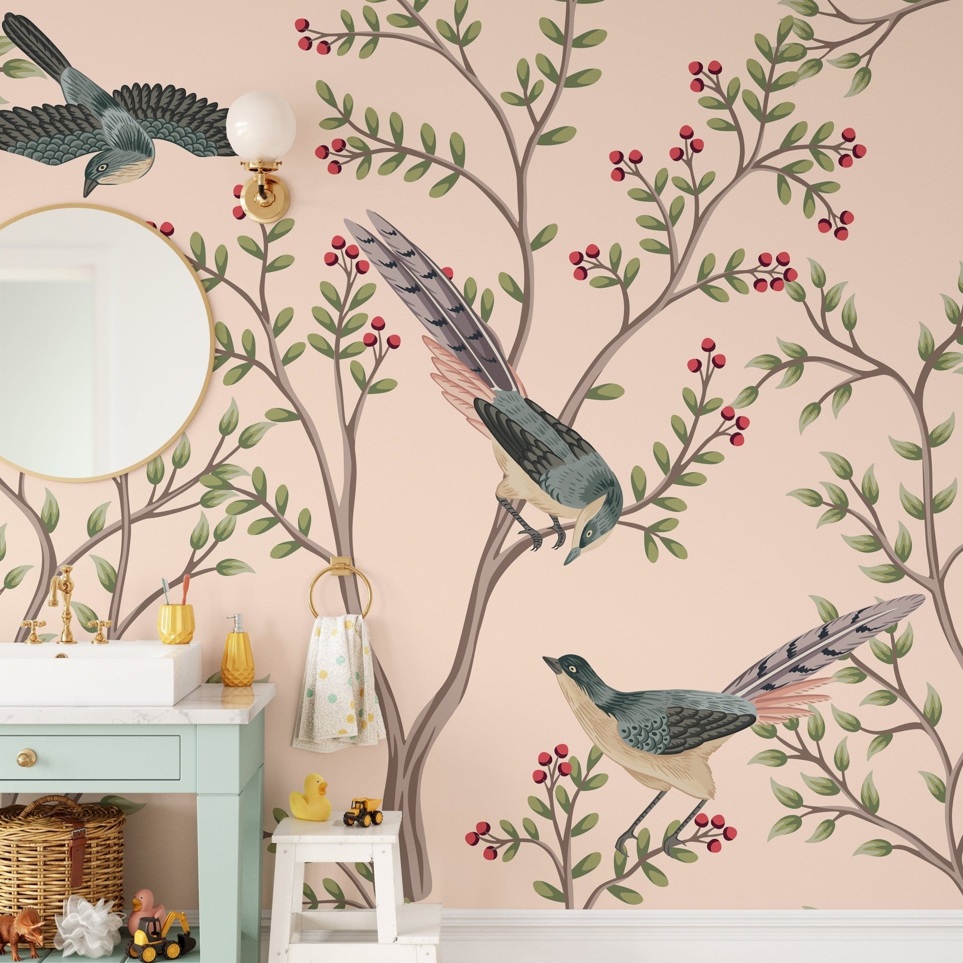 Graceful bird and leaves design in pink
 A675