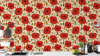Nature-inspired light red poppy wallpaper for serene and cozy spaces.
