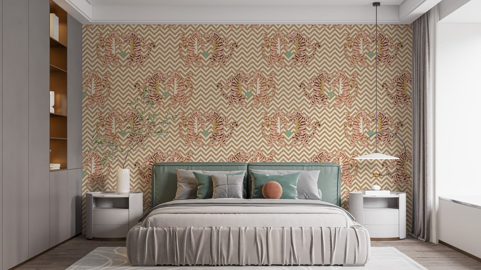 Stylish light sand tiger wallpaper for interiors AN43
