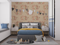 Dancing tiger zigzag design wallpaper in light tones
