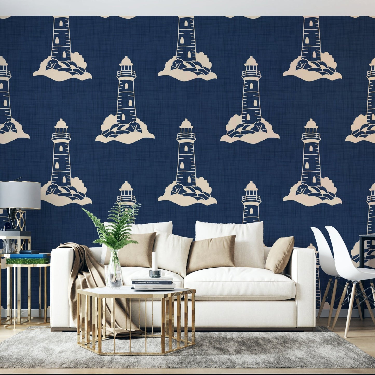 Coastal wallpaper with soft maritime details
