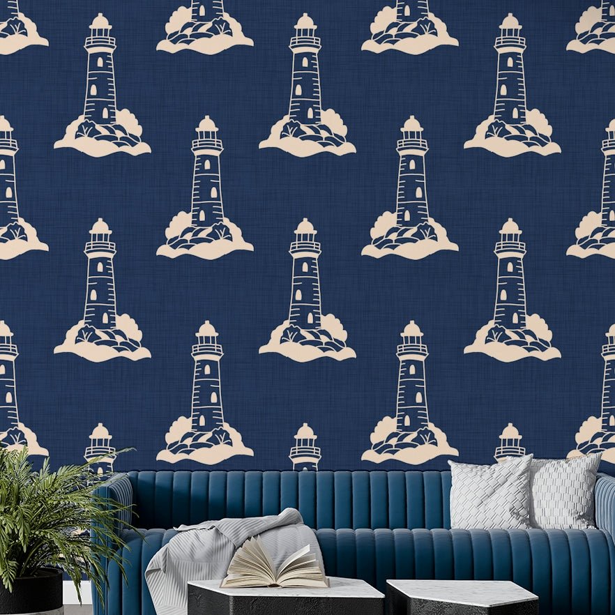 Sea-themed wallpaper with vintage lighthouse
