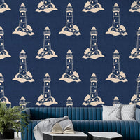 Sea-themed wallpaper with vintage lighthouse
