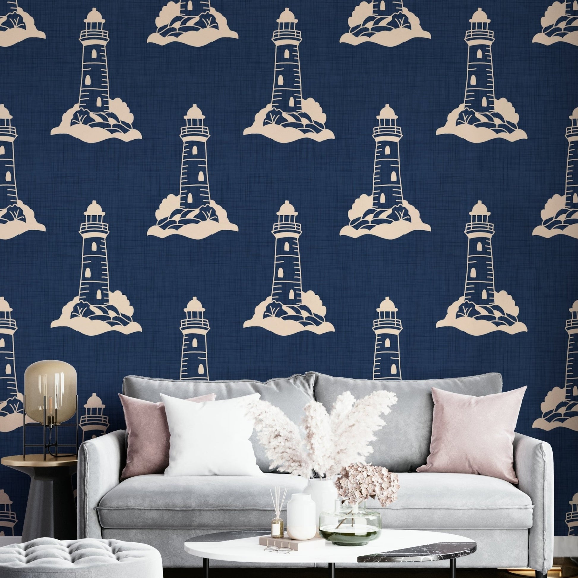 Retro lighthouse mural for beach homes
