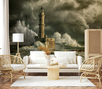 A peaceful open ocean mural on decorative wallpaper.