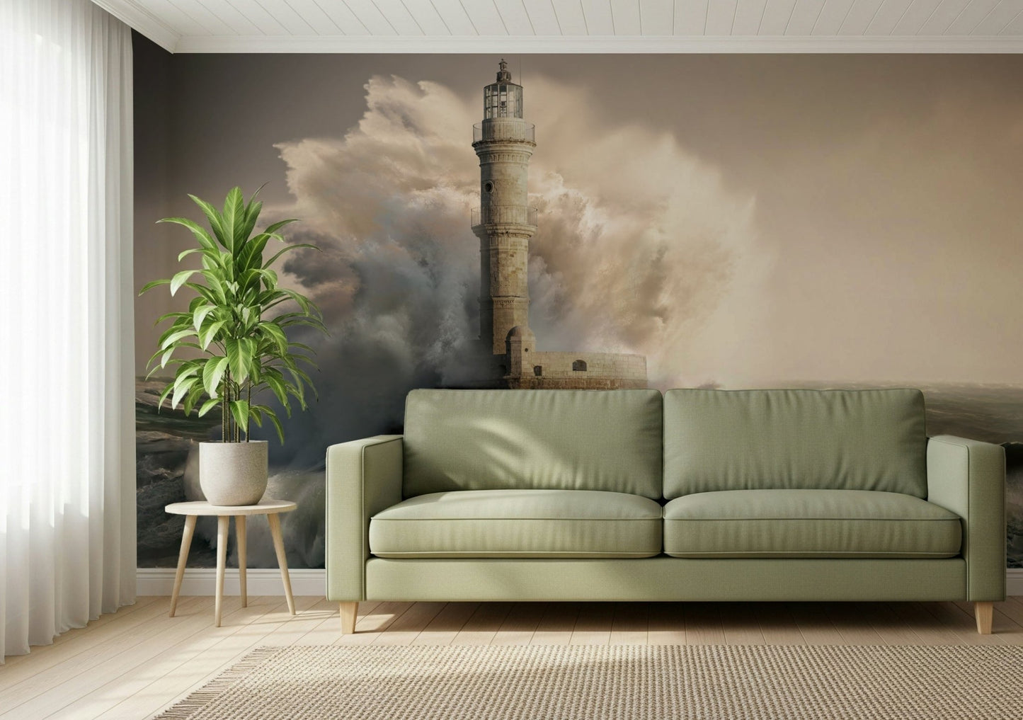 An artistic nature seascape mural for home decor.