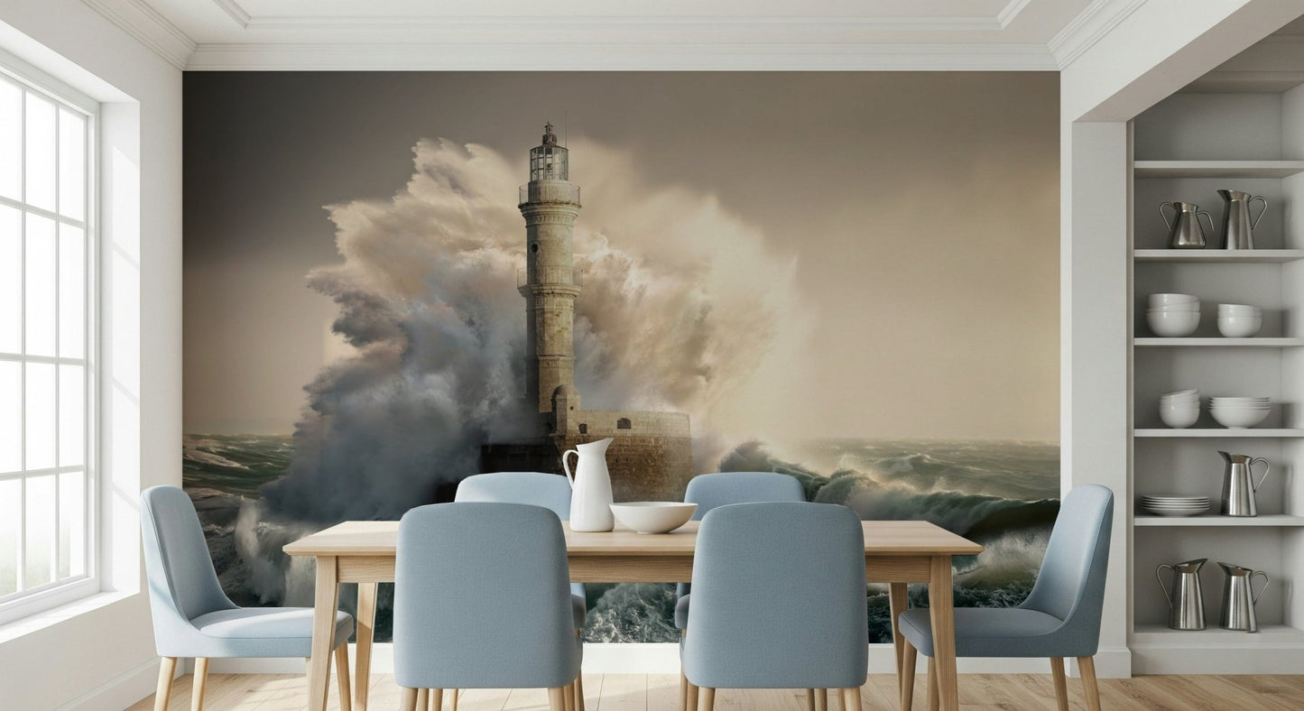 A peaceful modern abstract mural on decorative wallpaper.