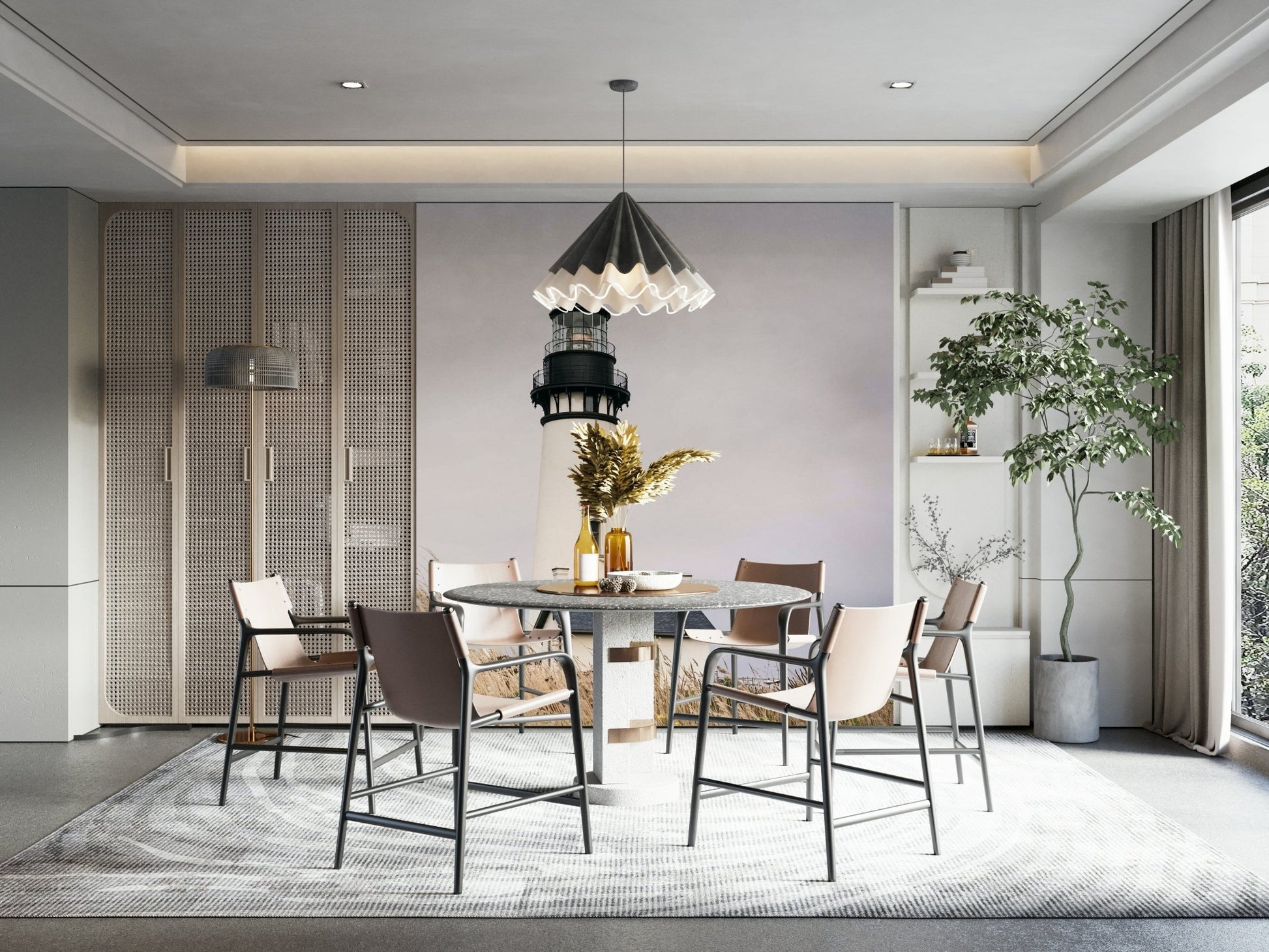 Wall covering evoking seaside tranquility and adventure.

