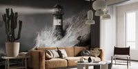 Monochrome Lighthouse in a sea of fierce waters Wallpaper - Giffywalls