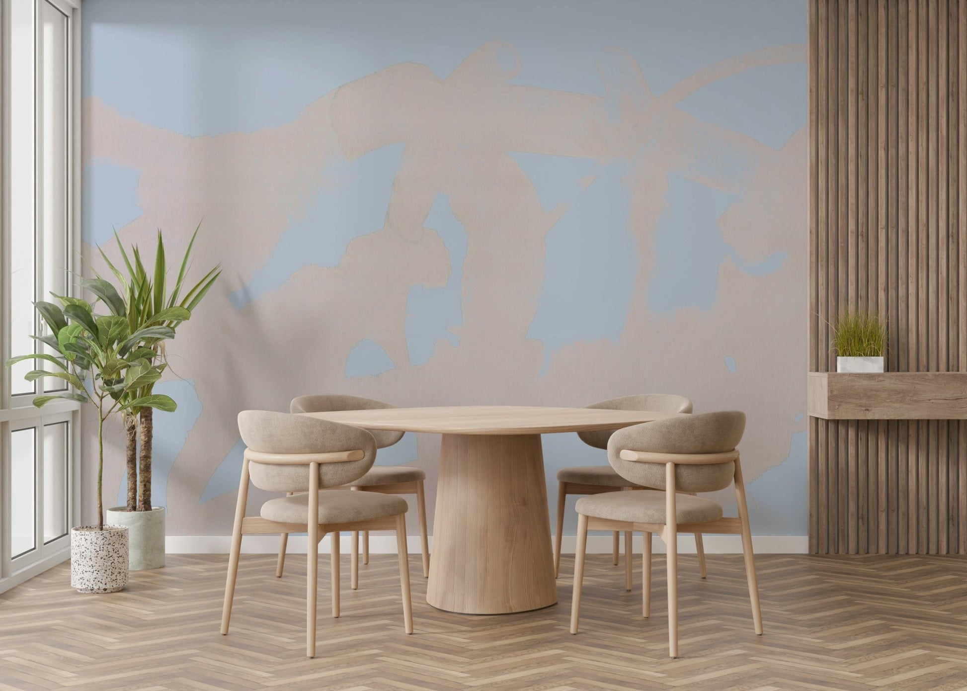 Artistic abstract mural in soft brush style

