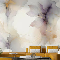 Artistic floral wall design with violet undertones.

