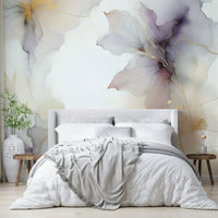 Romantic wall mural in shades of lilac and blush.

