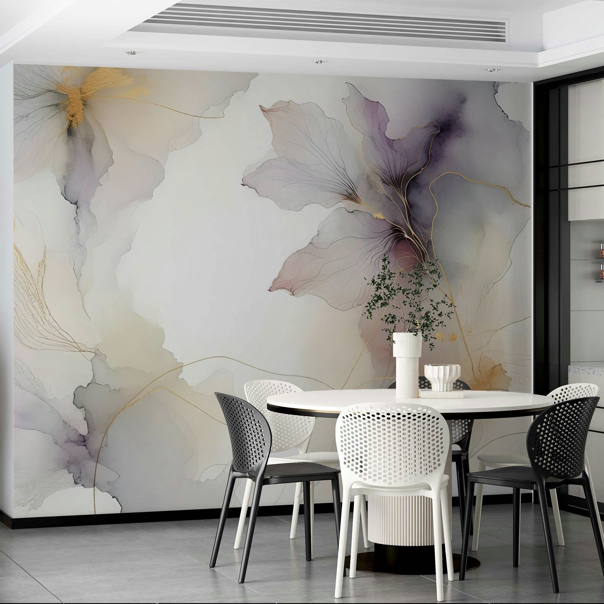 Lilac Blossom Hues mural with soft focus florals.

