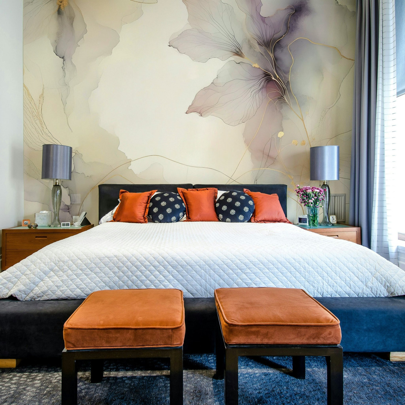 Lilac flower mural with soft purple blossoms.

