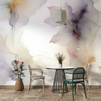 Feminine flower mural in romantic purple tones.

