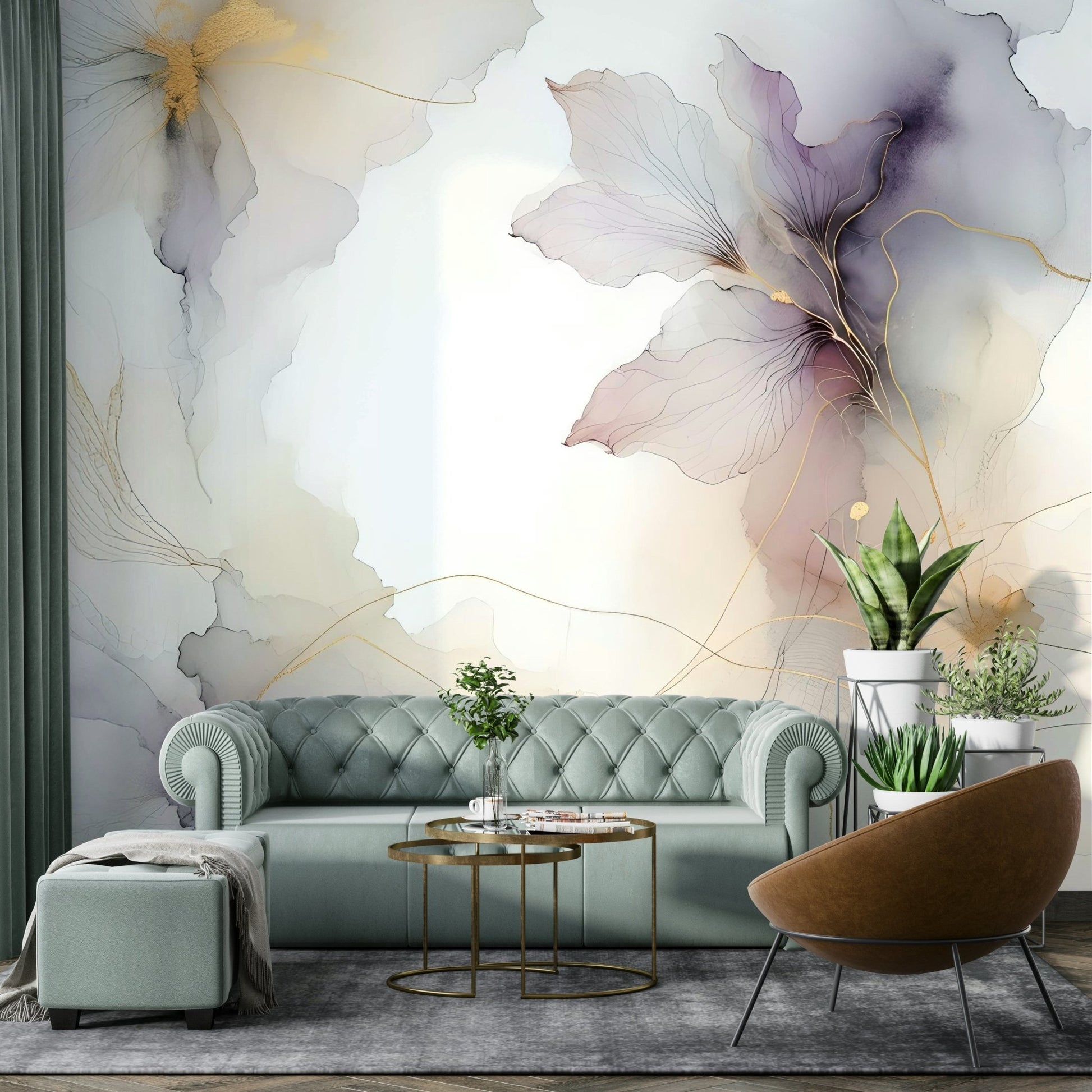 Gentle flower mural with purple and pink tones.

