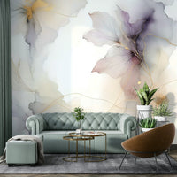 Gentle flower mural with purple and pink tones.

