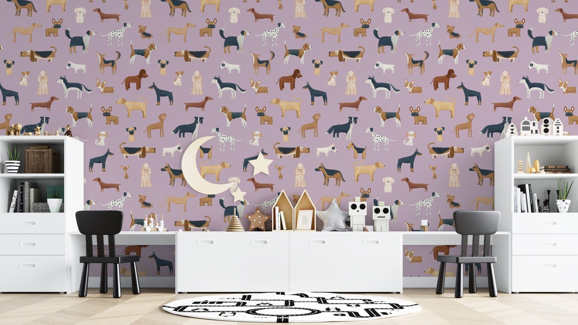 Cute dog pattern wallpaper for nurseries
