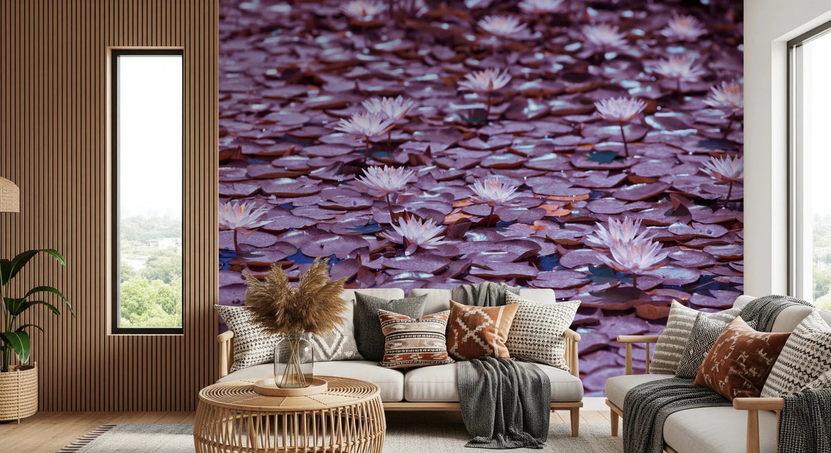 Lilac Lotus Pond Wall Mural - Floral Water Garden View
