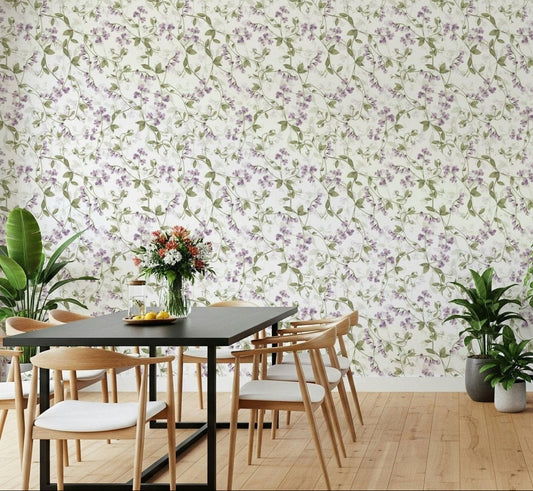 Kitchen accent wall mural Lilac Vines Meadow sweet pea flowers.